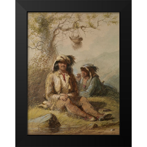 Trappers Black Modern Wood Framed Art Print by Miller, Alfred Jacob