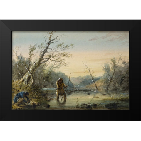 Trapping Beaver Black Modern Wood Framed Art Print by Miller, Alfred Jacob