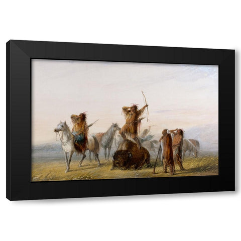 Yell of Triumph Black Modern Wood Framed Art Print with Double Matting by Miller, Alfred Jacob