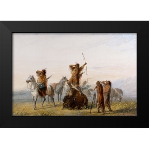 Yell of Triumph Black Modern Wood Framed Art Print by Miller, Alfred Jacob