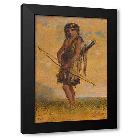 Indian Boy Black Modern Wood Framed Art Print by Miller, Alfred Jacob