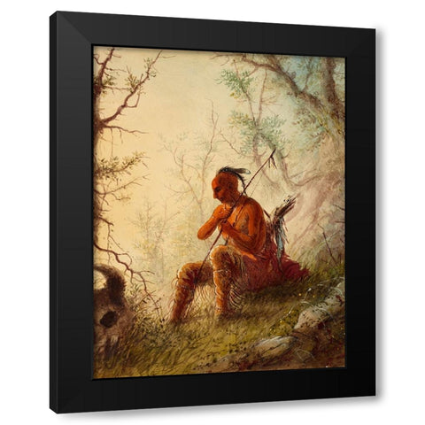 Sioux Indian at a Grave Black Modern Wood Framed Art Print by Miller, Alfred Jacob