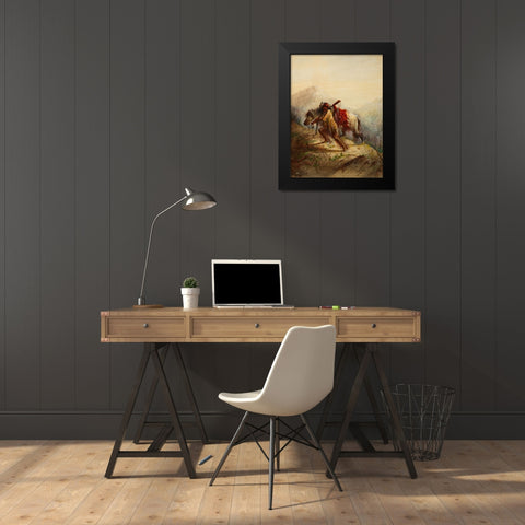 The Scalplock Black Modern Wood Framed Art Print by Miller, Alfred Jacob