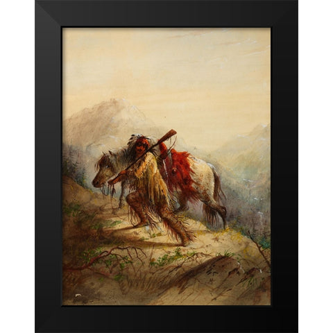 The Scalplock Black Modern Wood Framed Art Print by Miller, Alfred Jacob