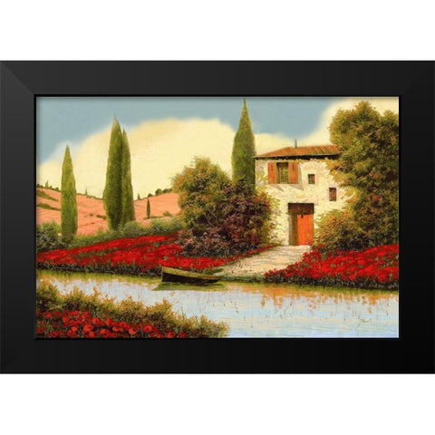 Lungo il Fiume Tra I Papaveri Black Modern Wood Framed Art Print by Borelli, Guido