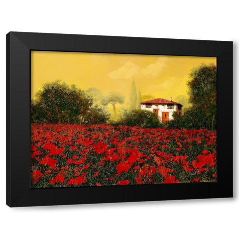 La Casa e I Papaveri Black Modern Wood Framed Art Print by Borelli, Guido
