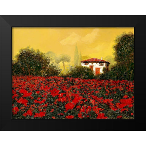 La Casa e I Papaveri Black Modern Wood Framed Art Print by Borelli, Guido