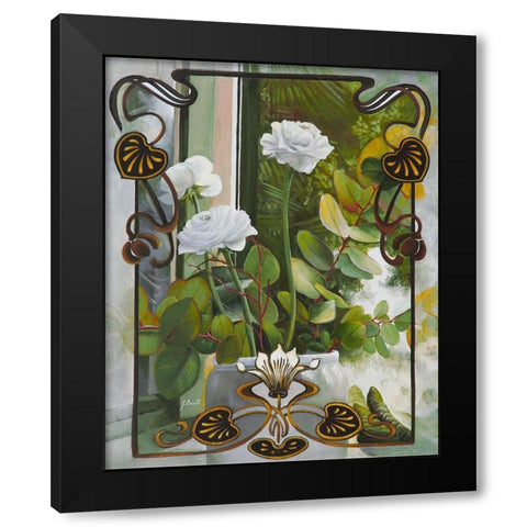 Rose Bianche Liberty Black Modern Wood Framed Art Print with Double Matting by Borelli, Guido