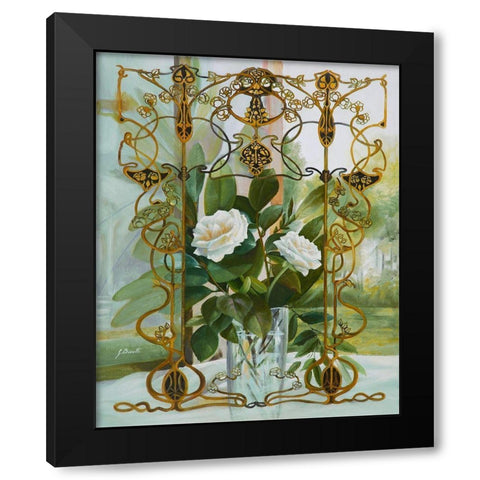 Foglie e Fiori Bianchi Liberty Black Modern Wood Framed Art Print by Borelli, Guido