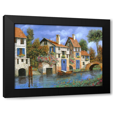 Borgo Tutto Blu Black Modern Wood Framed Art Print with Double Matting by Borelli, Guido