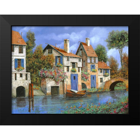 Borgo Tutto Blu Black Modern Wood Framed Art Print by Borelli, Guido
