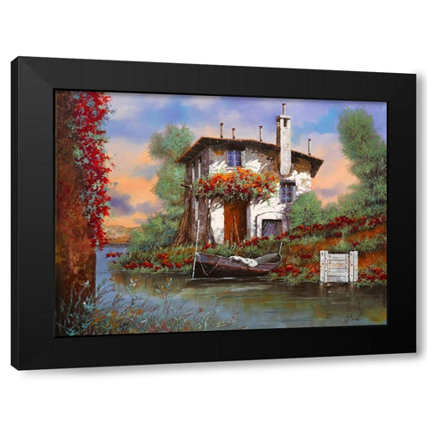 Tramonto sul lago con Bougainvillea Black Modern Wood Framed Art Print with Double Matting by Borelli, Guido