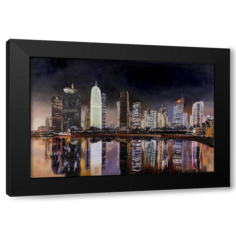 Doha Qatar Black Modern Wood Framed Art Print by Borelli, Guido