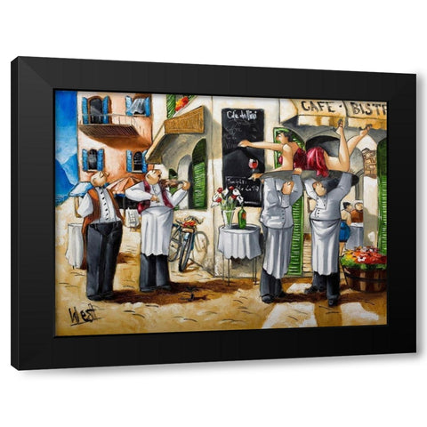 Getting Ready Black Modern Wood Framed Art Print with Double Matting by West, Ronald