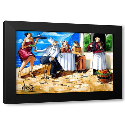 Poker at Cafe de Vinci Black Modern Wood Framed Art Print with Double Matting by West, Ronald