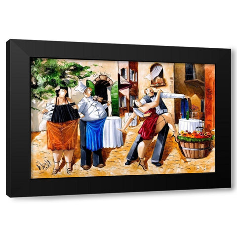 Street Dancing Black Modern Wood Framed Art Print with Double Matting by West, Ronald