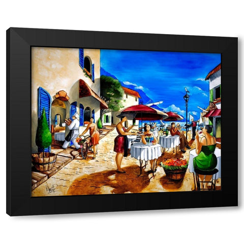 Lunch at the Harbor Black Modern Wood Framed Art Print with Double Matting by West, Ronald