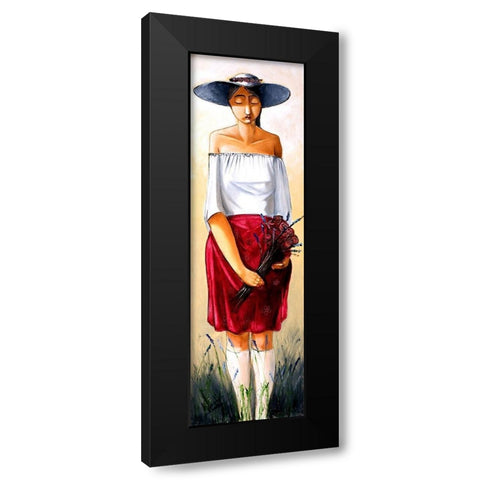 Sad Lady in Hat Black Modern Wood Framed Art Print with Double Matting by West, Ronald