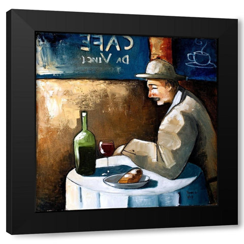 Dinner for One Black Modern Wood Framed Art Print with Double Matting by West, Ronald