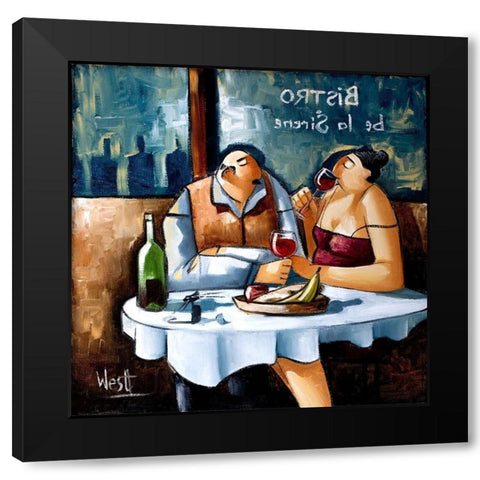 Dinner for Two Black Modern Wood Framed Art Print with Double Matting by West, Ronald