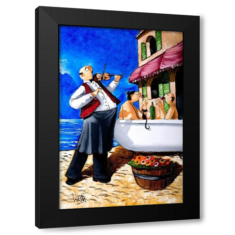 Bath and Violin Serenade Black Modern Wood Framed Art Print with Double Matting by West, Ronald