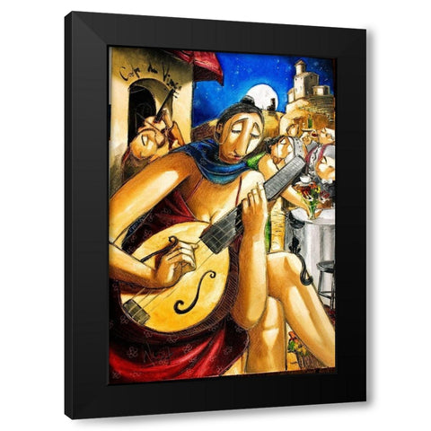 Guitar Girl Black Modern Wood Framed Art Print with Double Matting by West, Ronald