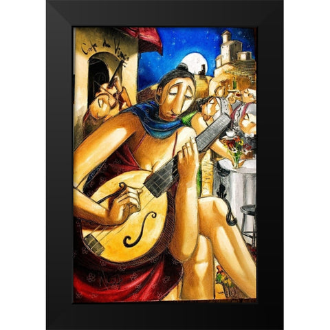 Guitar Girl Black Modern Wood Framed Art Print by West, Ronald