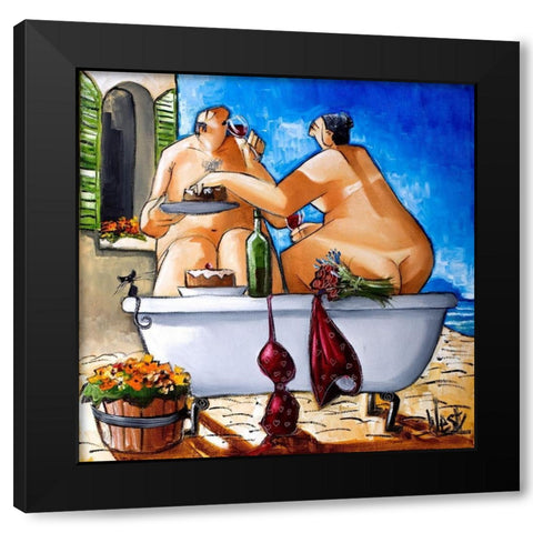 Couple Bathing Black Modern Wood Framed Art Print with Double Matting by West, Ronald