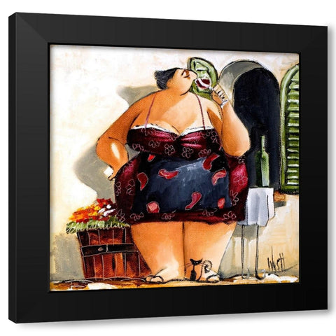 Waiting Black Modern Wood Framed Art Print with Double Matting by West, Ronald