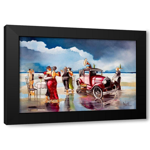 Dancing on the Beach Black Modern Wood Framed Art Print by West, Ronald