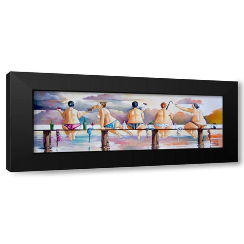 Fishing on the Jetty Black Modern Wood Framed Art Print with Double Matting by West, Ronald