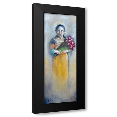 Woman with Roses Black Modern Wood Framed Art Print by West, Ronald