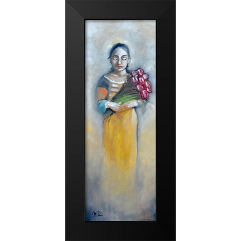 Woman with Roses Black Modern Wood Framed Art Print by West, Ronald