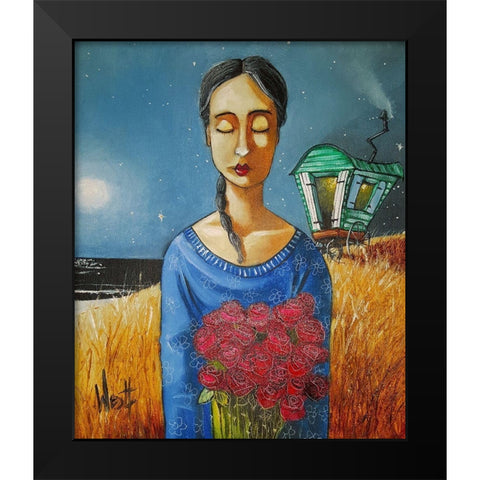 Gypsy and Roses Black Modern Wood Framed Art Print by West, Ronald