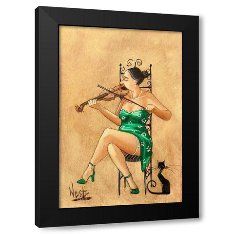 The Violinist II Black Modern Wood Framed Art Print with Double Matting by West, Ronald