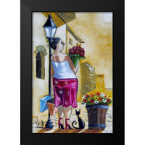 The Bus Stop Black Modern Wood Framed Art Print by West, Ronald