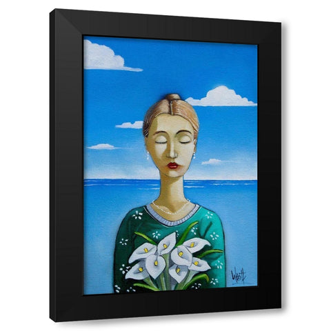 Lady and Lilies II Black Modern Wood Framed Art Print with Double Matting by West, Ronald