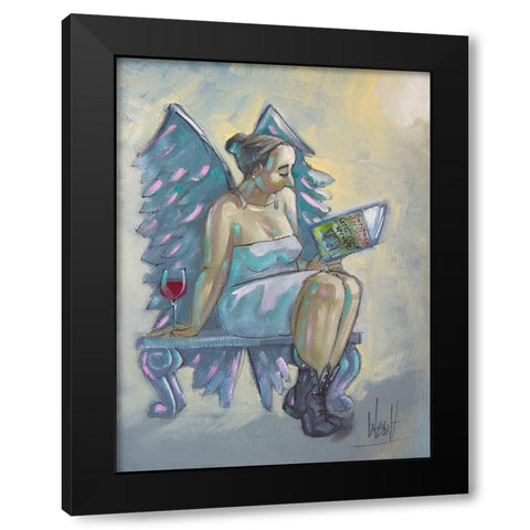 Angel Reading Black Modern Wood Framed Art Print with Double Matting by West, Ronald