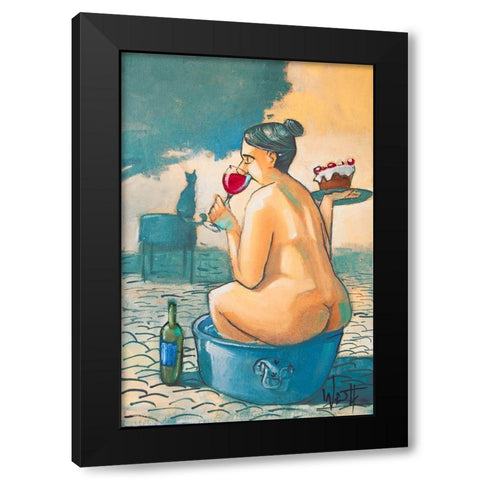Wine and Cake in a Tub Black Modern Wood Framed Art Print with Double Matting by West, Ronald