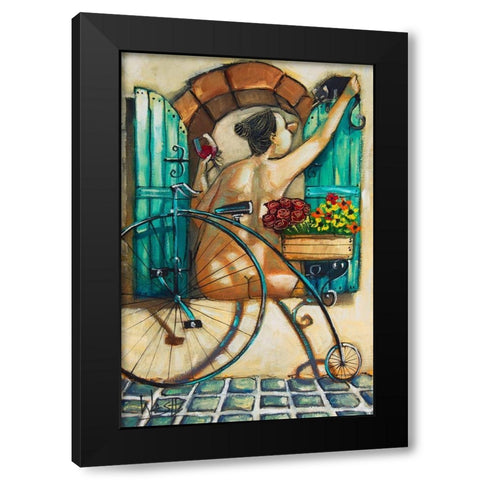 Lady in Window III Black Modern Wood Framed Art Print with Double Matting by West, Ronald