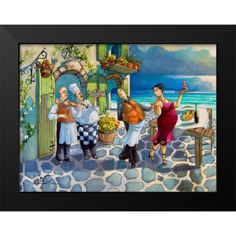 Dancing Waiter Black Modern Wood Framed Art Print by West, Ronald