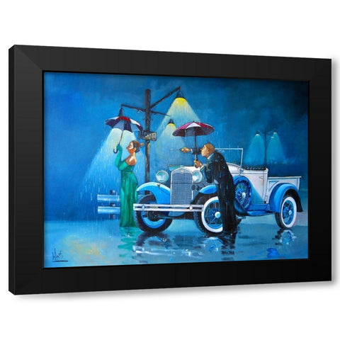 Late For the Ball Black Modern Wood Framed Art Print with Double Matting by West, Ronald