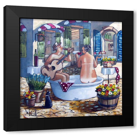 Bath and Guitar Serenade Black Modern Wood Framed Art Print with Double Matting by West, Ronald