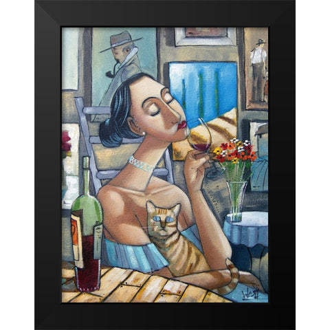 Lady and Cat III Black Modern Wood Framed Art Print by West, Ronald