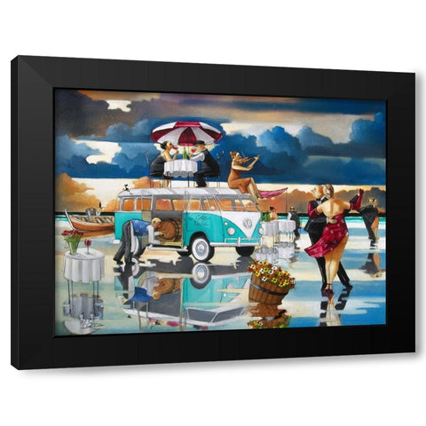 Cafe Nelia Black Modern Wood Framed Art Print with Double Matting by West, Ronald