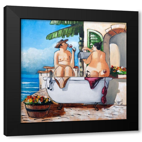 Bath Scene I Black Modern Wood Framed Art Print with Double Matting by West, Ronald