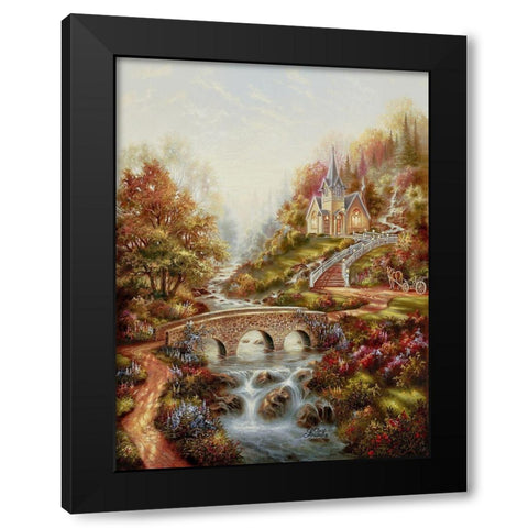 Mountain Chapel Black Modern Wood Framed Art Print with Double Matting by Strubel, Klaus