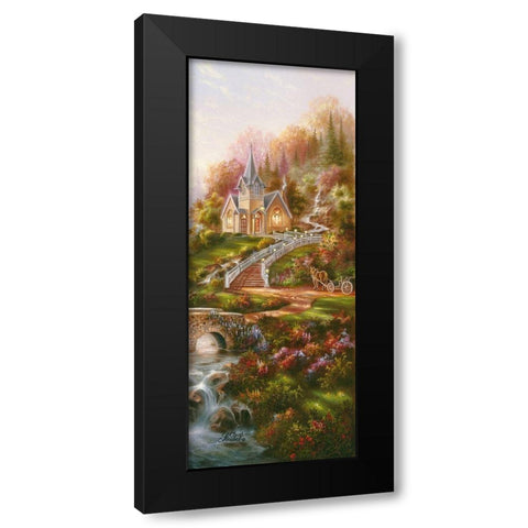 Mountain Chapel panel Black Modern Wood Framed Art Print by Strubel, Klaus