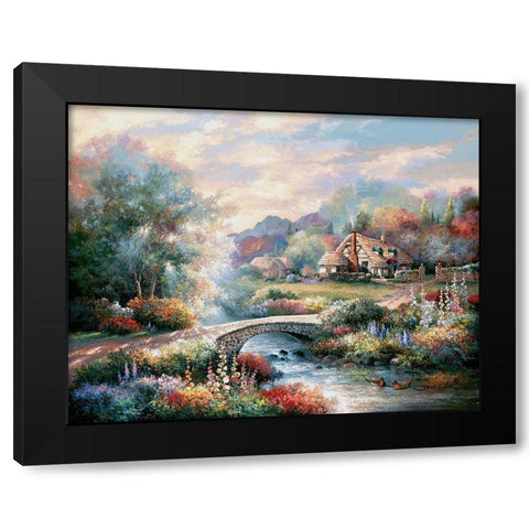 Country Bridge Black Modern Wood Framed Art Print with Double Matting by Lee, James