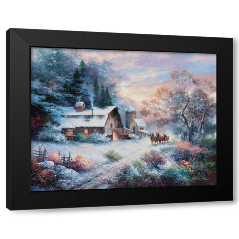 Snowy Evening Outing Black Modern Wood Framed Art Print by Lee, James